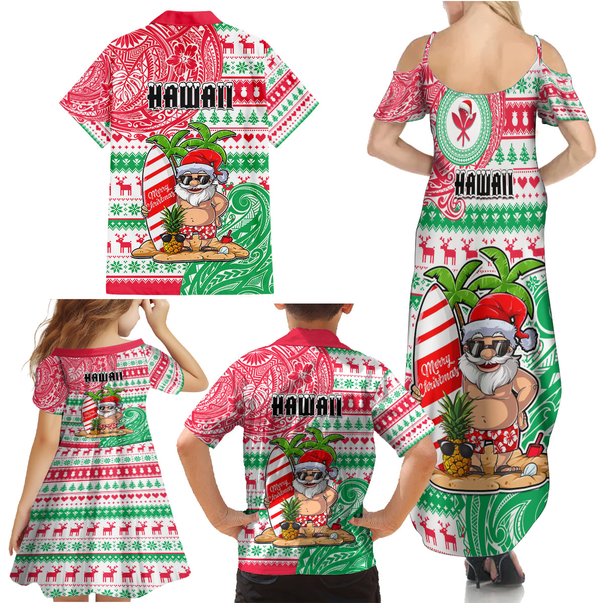 Hawaii Christmas Family Matching Summer Maxi Dress and Hawaiian Shirt Santa Claus Surf Mele Kalikimaka LT05 - Polynesian Pride