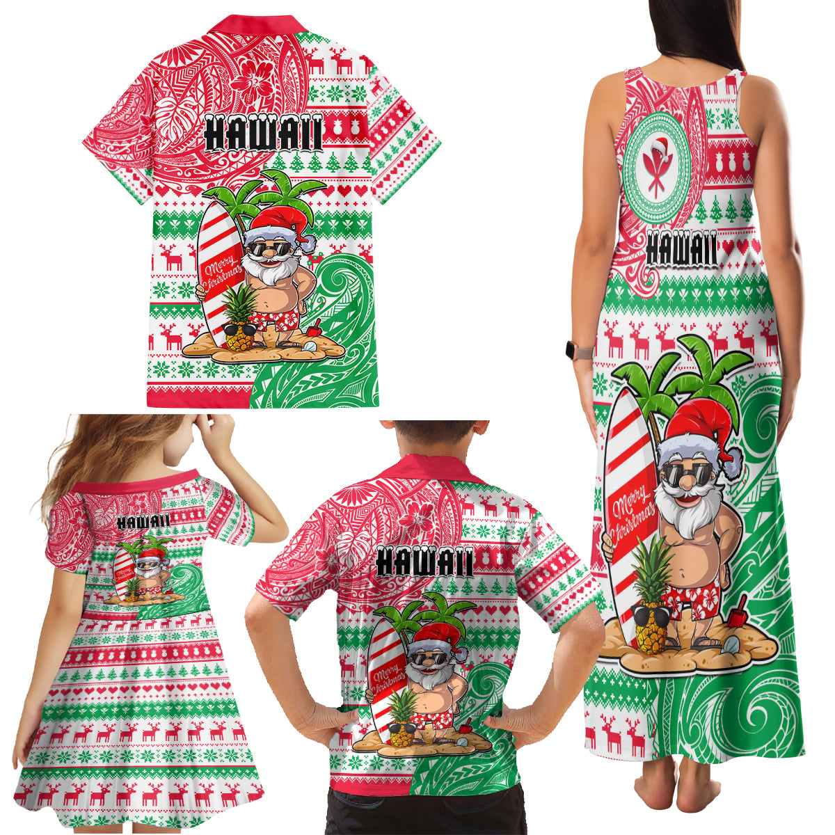 Hawaii Christmas Family Matching Tank Maxi Dress and Hawaiian Shirt Santa Claus Surf Mele Kalikimaka LT05 - Polynesian Pride
