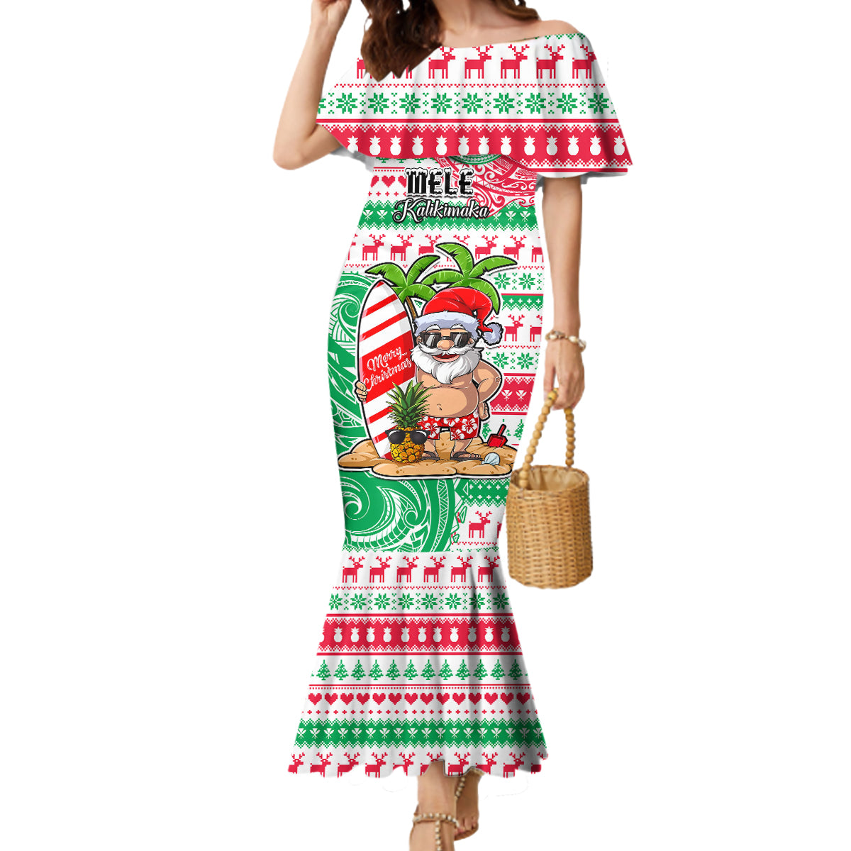 Hawaii Christmas Mermaid Dress Santa Claus Surf Mele Kalikimaka LT05 Women Red - Polynesian Pride