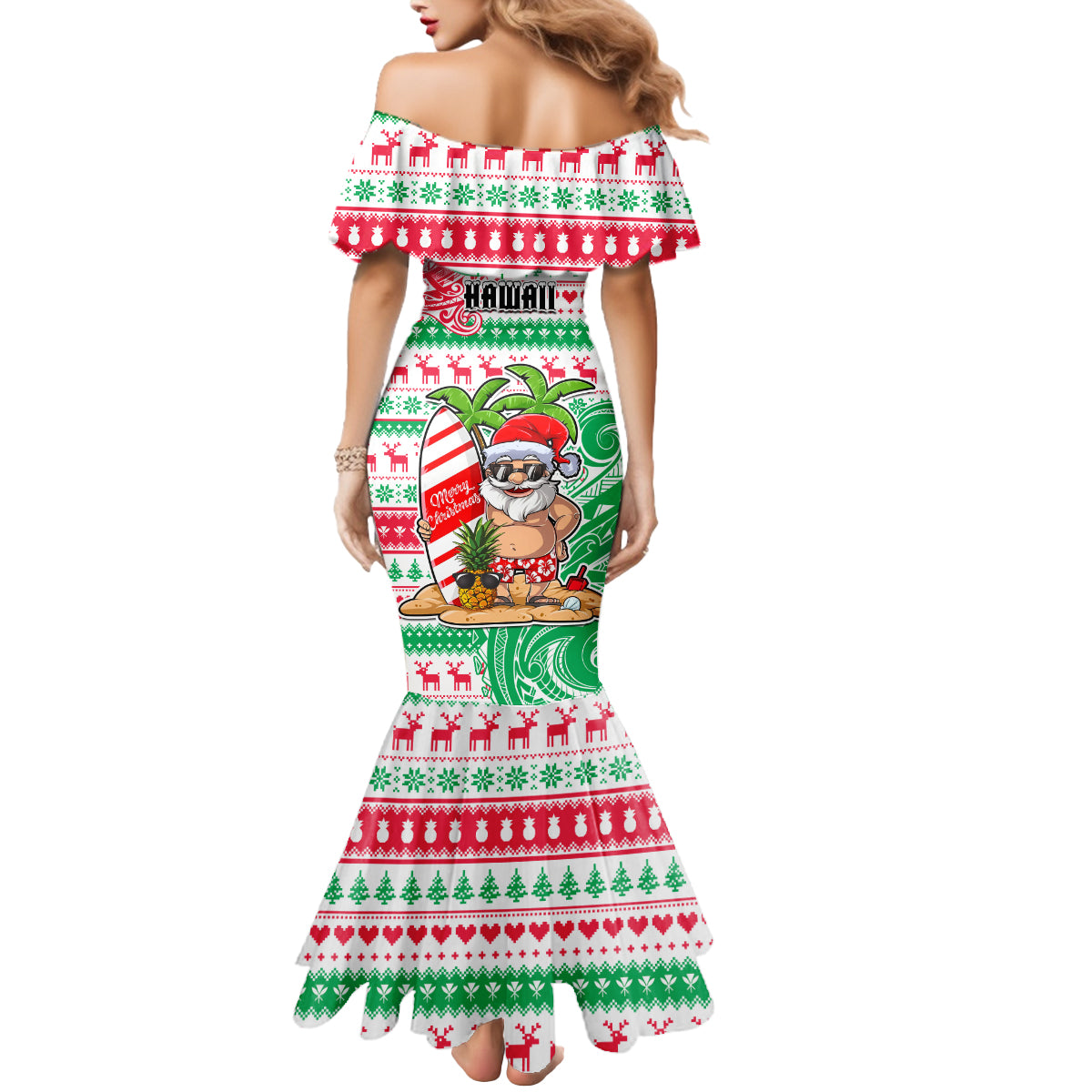 Hawaii Christmas Mermaid Dress Santa Claus Surf Mele Kalikimaka LT05 - Polynesian Pride