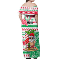 Hawaii Christmas Off Shoulder Maxi Dress Santa Claus Surf Mele Kalikimaka LT05 - Polynesian Pride