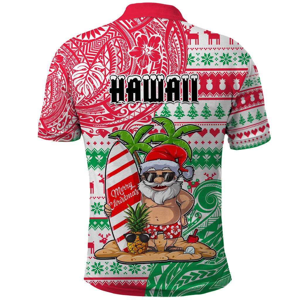 Hawaii Christmas Polo Shirt Santa Claus Surf Mele Kalikimaka LT05 - Polynesian Pride