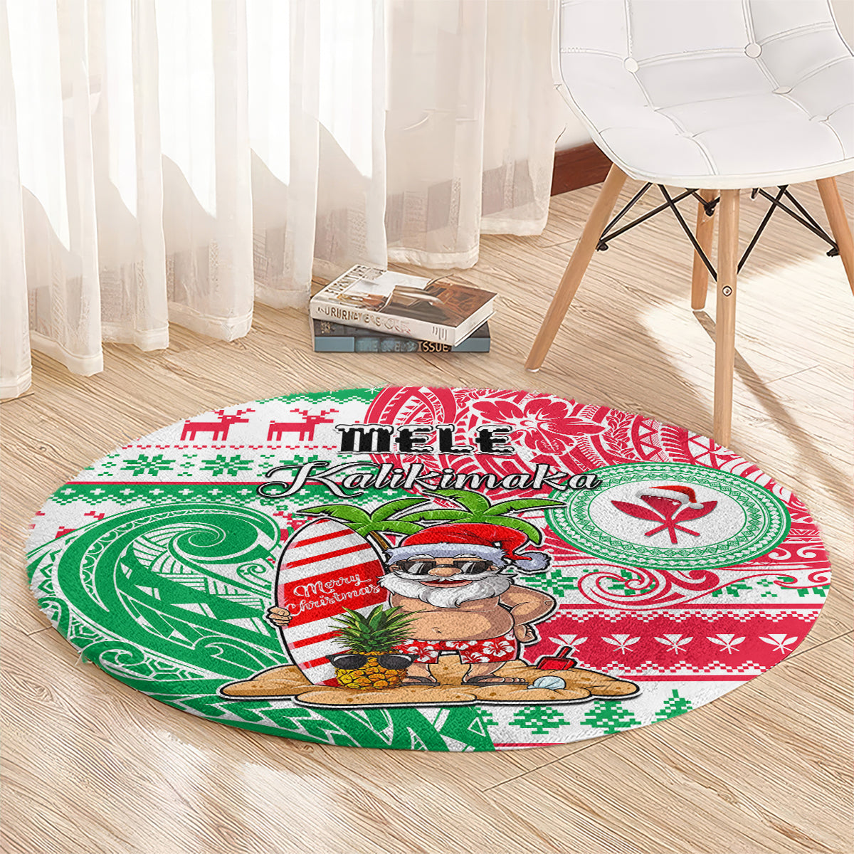 Hawaii Christmas Round Carpet Santa Claus Surf Mele Kalikimaka LT05 - Polynesian Pride