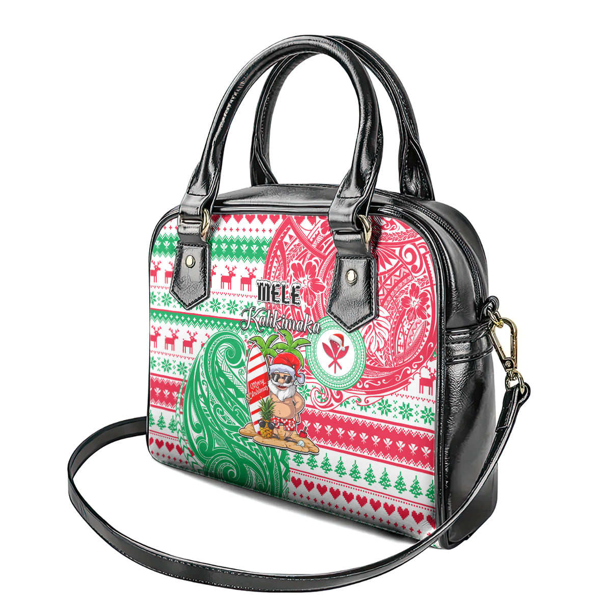 Hawaii Christmas Shoulder Handbag Santa Claus Surf Mele Kalikimaka LT05 - Polynesian Pride