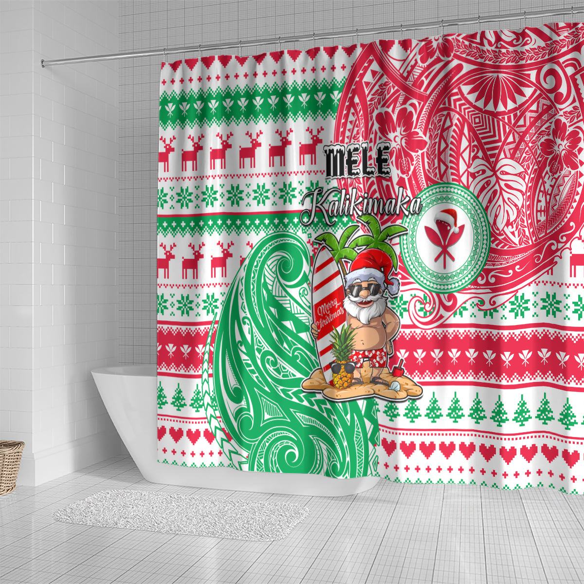 Hawaii Christmas Shower Curtain Santa Claus Surf Mele Kalikimaka LT05 - Polynesian Pride