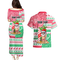 Personalized Hawaii Christmas Couples Matching Puletasi Dress and Hawaiian Shirt Santa Claus Surf Mele Kalikimaka LT05 - Polynesian Pride