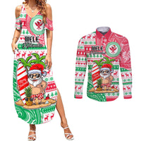 Personalized Hawaii Christmas Couples Matching Summer Maxi Dress and Long Sleeve Button Shirts Santa Claus Surf Mele Kalikimaka LT05 Red - Polynesian Pride