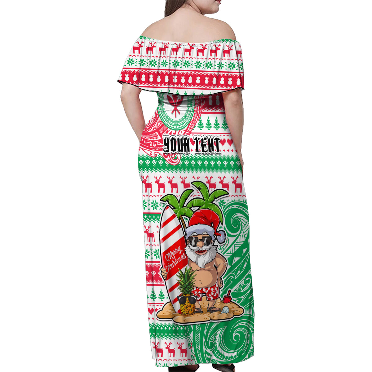 Personalized Hawaii Christmas Family Matching Off Shoulder Maxi Dress and Hawaiian Shirt Santa Claus Surf Mele Kalikimaka LT05 - Polynesian Pride