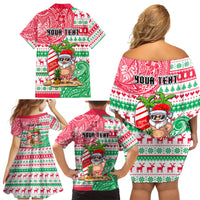 Personalized Hawaii Christmas Family Matching Off Shoulder Short Dress and Hawaiian Shirt Santa Claus Surf Mele Kalikimaka LT05 - Polynesian Pride