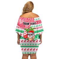 Personalized Hawaii Christmas Family Matching Off Shoulder Short Dress and Hawaiian Shirt Santa Claus Surf Mele Kalikimaka LT05 - Polynesian Pride