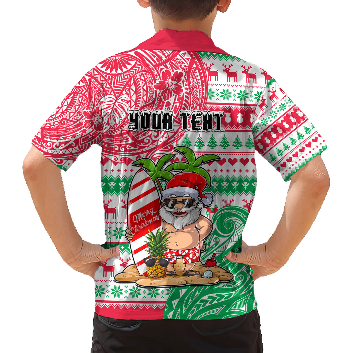 Personalized Hawaii Christmas Kid Hawaiian Shirt Santa Claus Surf Mele Kalikimaka LT05 - Polynesian Pride