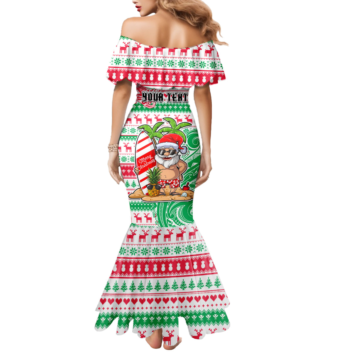 Personalized Hawaii Christmas Mermaid Dress Santa Claus Surf Mele Kalikimaka LT05 - Polynesian Pride