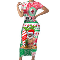 Personalized Hawaii Christmas Short Sleeve Bodycon Dress Santa Claus Surf Mele Kalikimaka LT05 Long Dress Red - Polynesian Pride