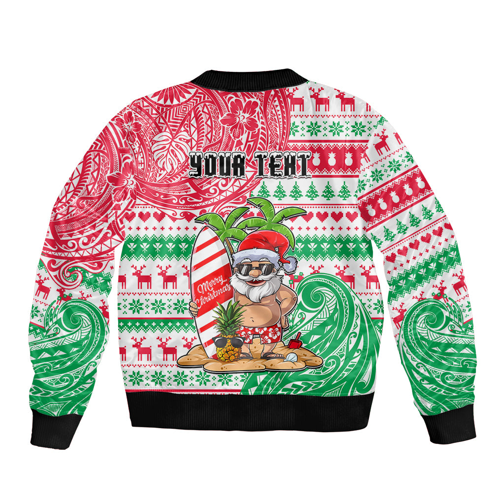 Personalized Hawaii Christmas Sleeve Zip Bomber Jacket Santa Claus Surf Mele Kalikimaka LT05 - Polynesian Pride