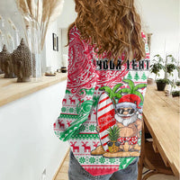 Personalized Hawaii Christmas Women Casual Shirt Santa Claus Surf Mele Kalikimaka LT05 - Polynesian Pride