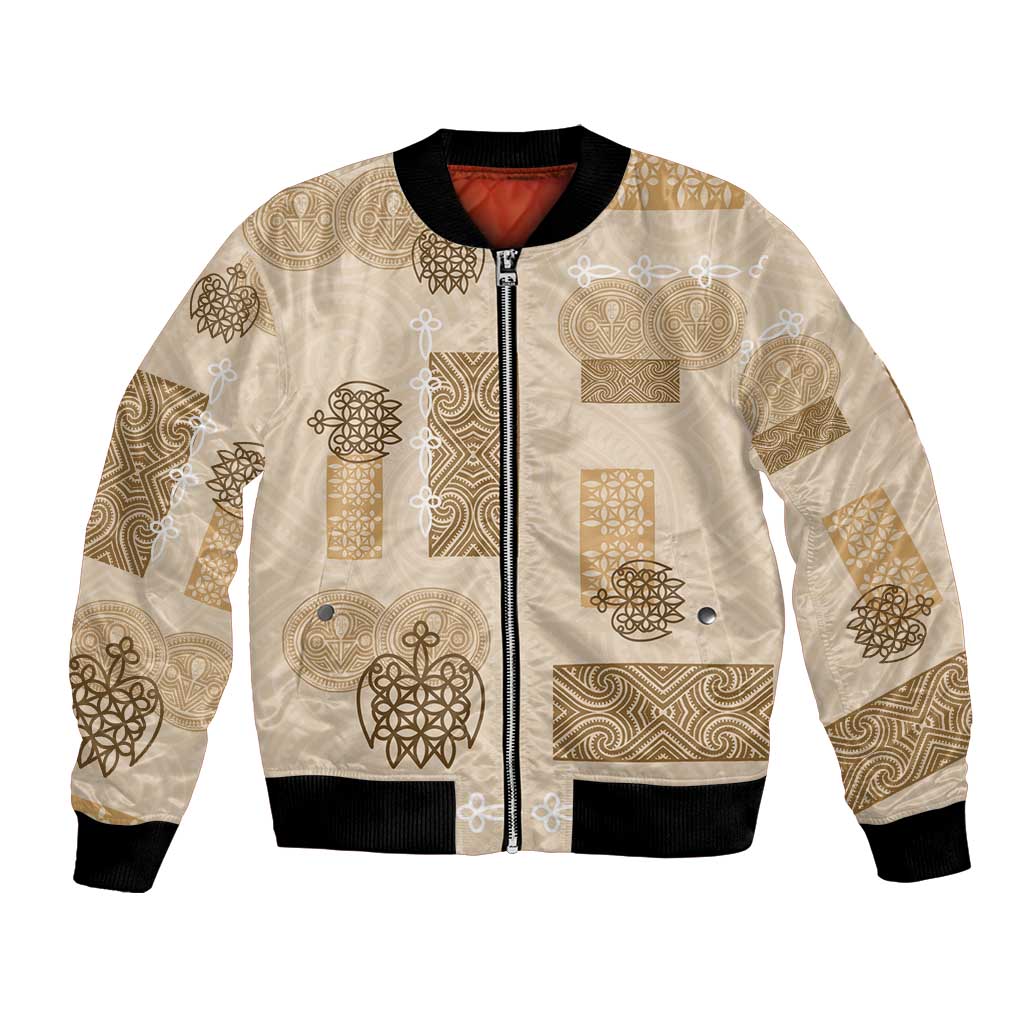 Vintage Lapita Bomber Jacket Iconic Double Face Pattern Beige LT05 Unisex Beige - Polynesian Pride
