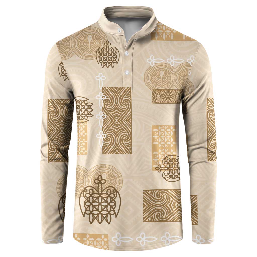 Vintage Lapita Button Sweatshirt Iconic Double Face Pattern Beige LT05 Beige - Polynesian Pride