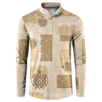 Vintage Lapita Button Sweatshirt Iconic Double Face Pattern Beige LT05 Beige - Polynesian Pride