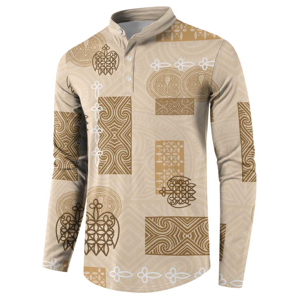Vintage Lapita Button Sweatshirt Iconic Double Face Pattern Beige LT05 - Polynesian Pride