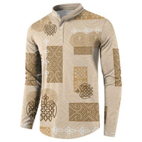 Vintage Lapita Button Sweatshirt Iconic Double Face Pattern Beige LT05 - Polynesian Pride