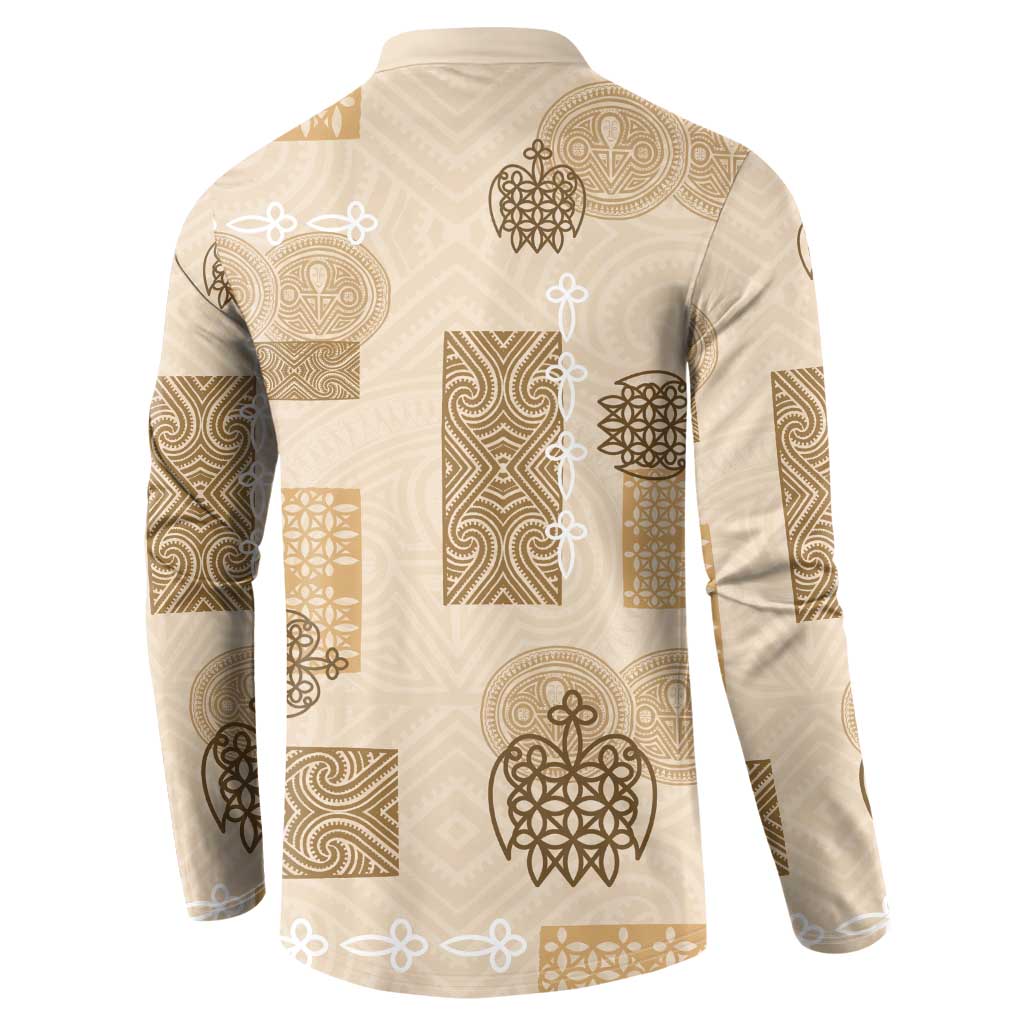 Vintage Lapita Button Sweatshirt Iconic Double Face Pattern Beige LT05 - Polynesian Pride