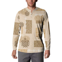 Vintage Lapita Button Sweatshirt Iconic Double Face Pattern Beige LT05 - Polynesian Pride