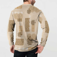Vintage Lapita Button Sweatshirt Iconic Double Face Pattern Beige LT05 - Polynesian Pride