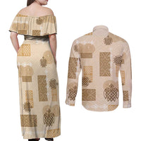 Vintage Lapita Couples Matching Off Shoulder Maxi Dress and Long Sleeve Button Shirt Iconic Double Face Pattern Beige LT05 - Polynesian Pride