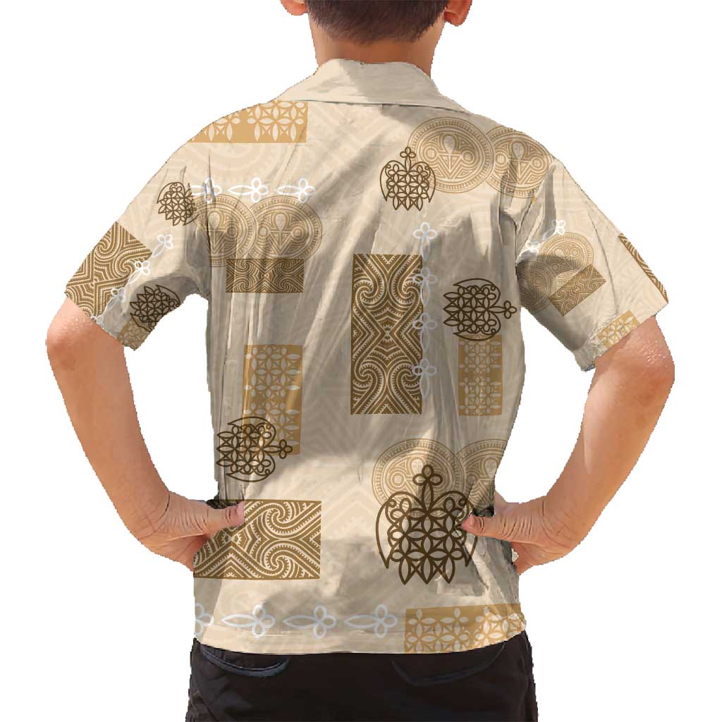 Vintage Lapita Family Matching Long Sleeve Bodycon Dress and Hawaiian Shirt Iconic Double Face Pattern Beige LT05 - Polynesian Pride