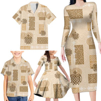 Vintage Lapita Family Matching Long Sleeve Bodycon Dress and Hawaiian Shirt Iconic Double Face Pattern Beige LT05 - Polynesian Pride