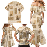 Vintage Lapita Family Matching Mermaid Dress and Hawaiian Shirt Iconic Double Face Pattern Beige LT05 - Polynesian Pride