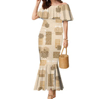 Vintage Lapita Family Matching Mermaid Dress and Hawaiian Shirt Iconic Double Face Pattern Beige LT05 Mom's Dress Beige - Polynesian Pride