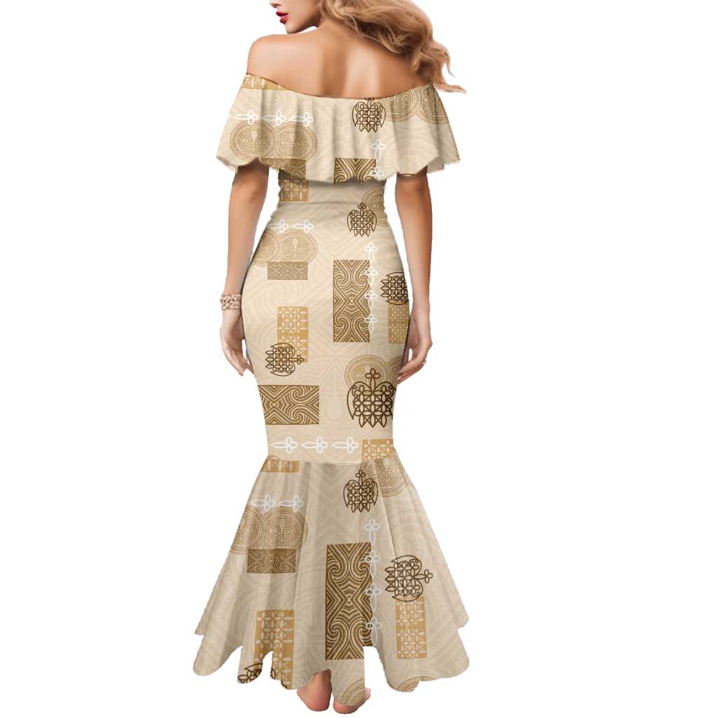 Vintage Lapita Family Matching Mermaid Dress and Hawaiian Shirt Iconic Double Face Pattern Beige LT05 - Polynesian Pride