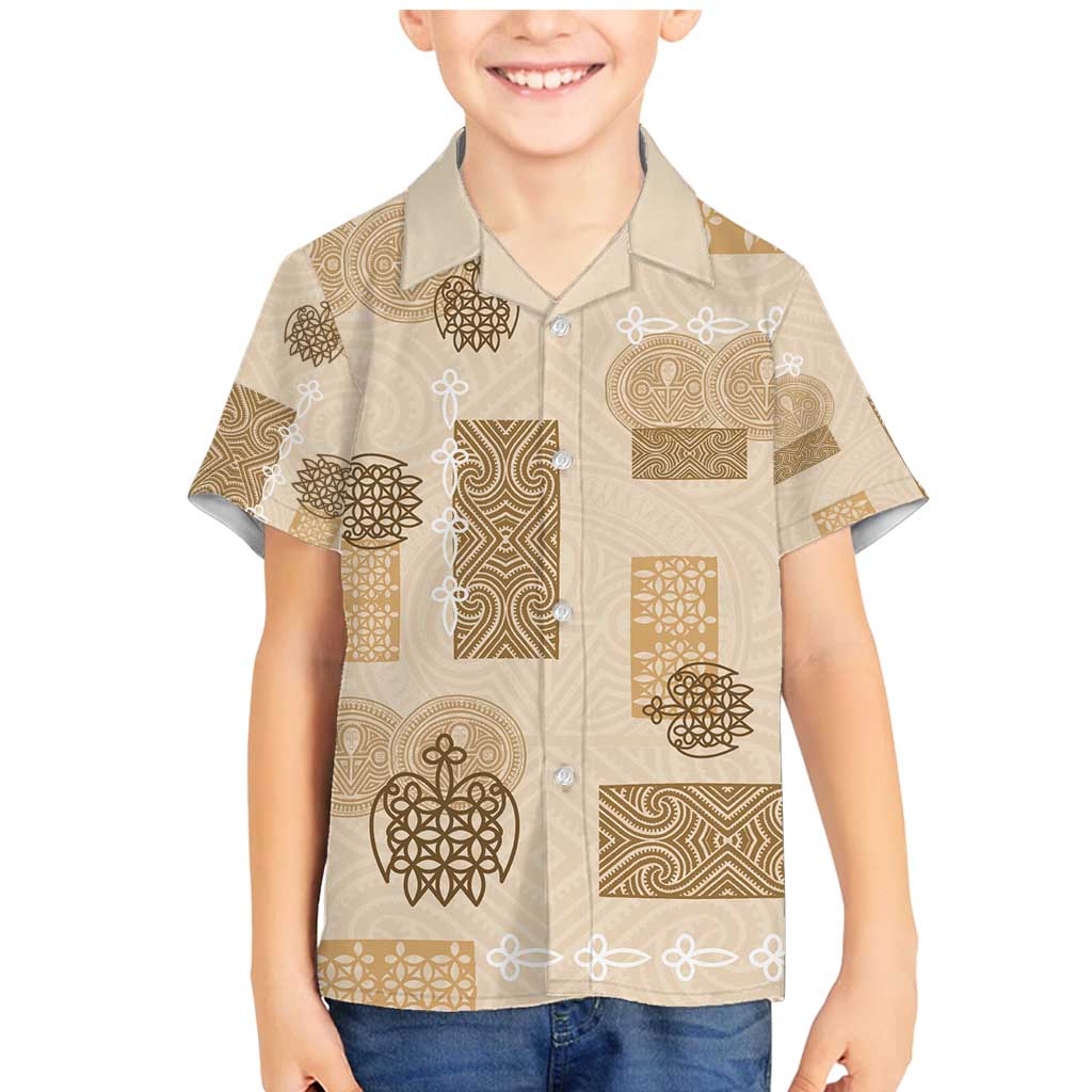 Vintage Lapita Family Matching Mermaid Dress and Hawaiian Shirt Iconic Double Face Pattern Beige LT05 Son's Shirt Beige - Polynesian Pride
