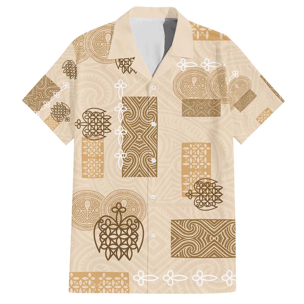 Vintage Lapita Family Matching Off Shoulder Maxi Dress and Hawaiian Shirt Iconic Double Face Pattern Beige LT05 Dad's Shirt - Short Sleeve Beige - Polynesian Pride