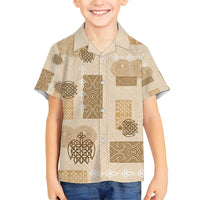 Vintage Lapita Family Matching Off Shoulder Maxi Dress and Hawaiian Shirt Iconic Double Face Pattern Beige LT05 Son's Shirt Beige - Polynesian Pride