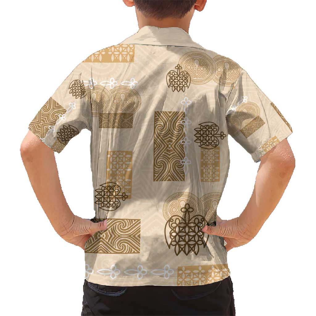 Vintage Lapita Family Matching Short Sleeve Bodycon Dress and Hawaiian Shirt Iconic Double Face Pattern Beige LT05 - Polynesian Pride