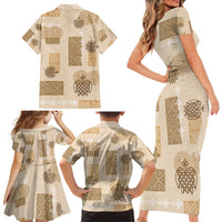 Vintage Lapita Family Matching Short Sleeve Bodycon Dress and Hawaiian Shirt Iconic Double Face Pattern Beige LT05 - Polynesian Pride