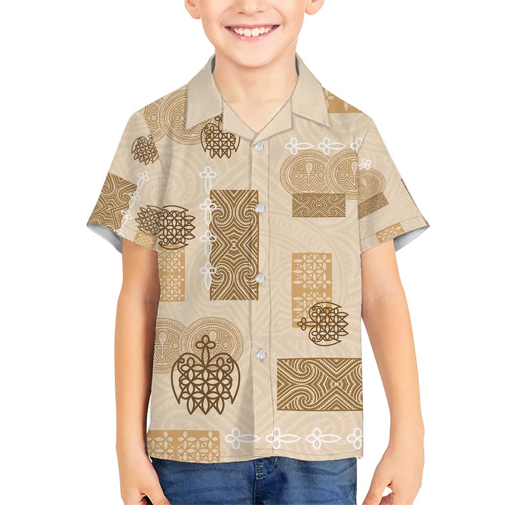 Vintage Lapita Family Matching Short Sleeve Bodycon Dress and Hawaiian Shirt Iconic Double Face Pattern Beige LT05 Son's Shirt Beige - Polynesian Pride