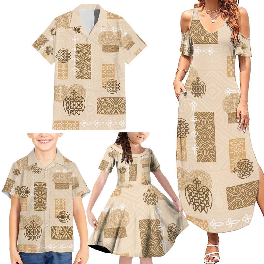 Vintage Lapita Family Matching Summer Maxi Dress and Hawaiian Shirt Iconic Double Face Pattern Beige LT05 - Polynesian Pride
