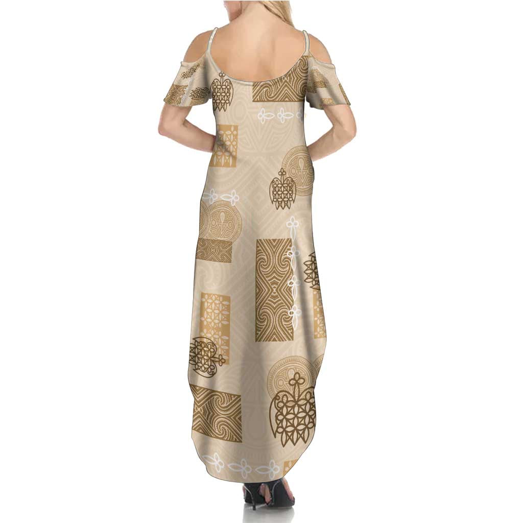 Vintage Lapita Family Matching Summer Maxi Dress and Hawaiian Shirt Iconic Double Face Pattern Beige LT05 - Polynesian Pride