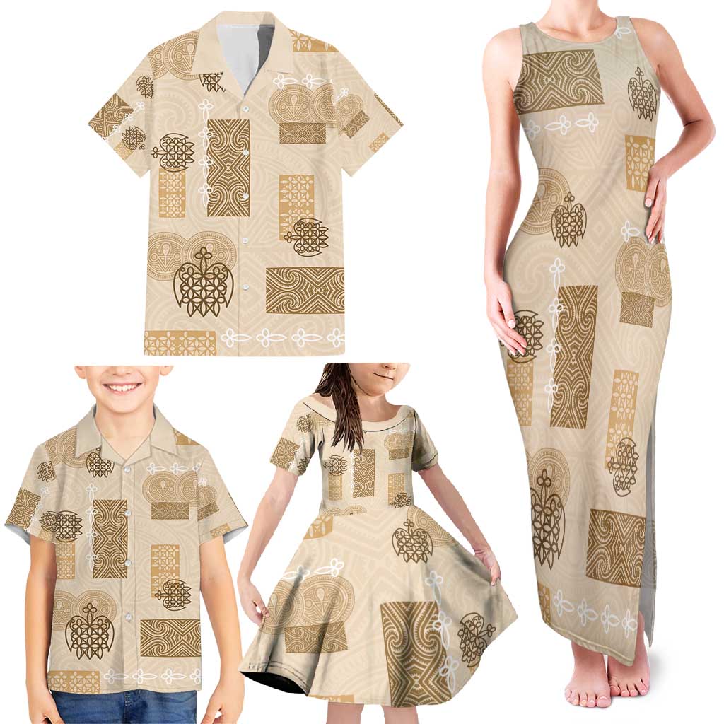 Vintage Lapita Family Matching Tank Maxi Dress and Hawaiian Shirt Iconic Double Face Pattern Beige LT05 - Polynesian Pride