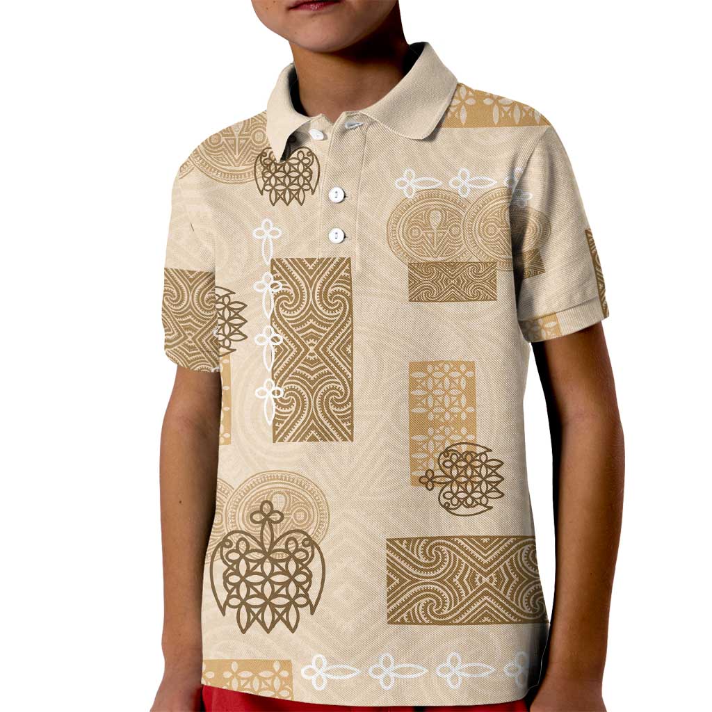 Vintage Lapita Kid Polo Shirt Iconic Double Face Pattern Beige LT05 Kid Beige - Polynesian Pride