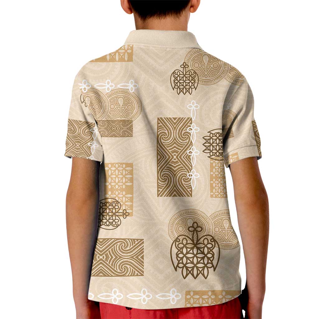 Vintage Lapita Kid Polo Shirt Iconic Double Face Pattern Beige LT05 - Polynesian Pride