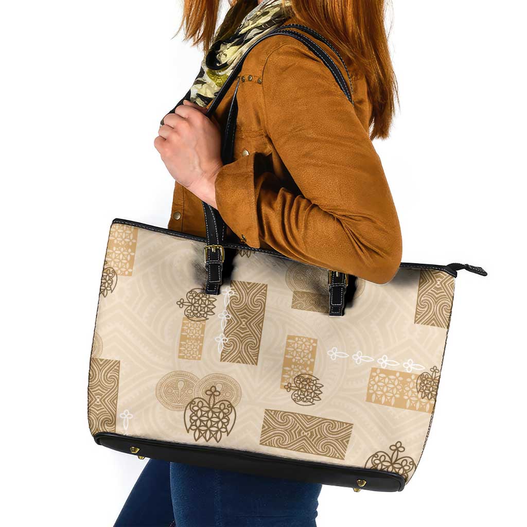 Vintage Lapita Leather Tote Bag Iconic Double Face Pattern Beige