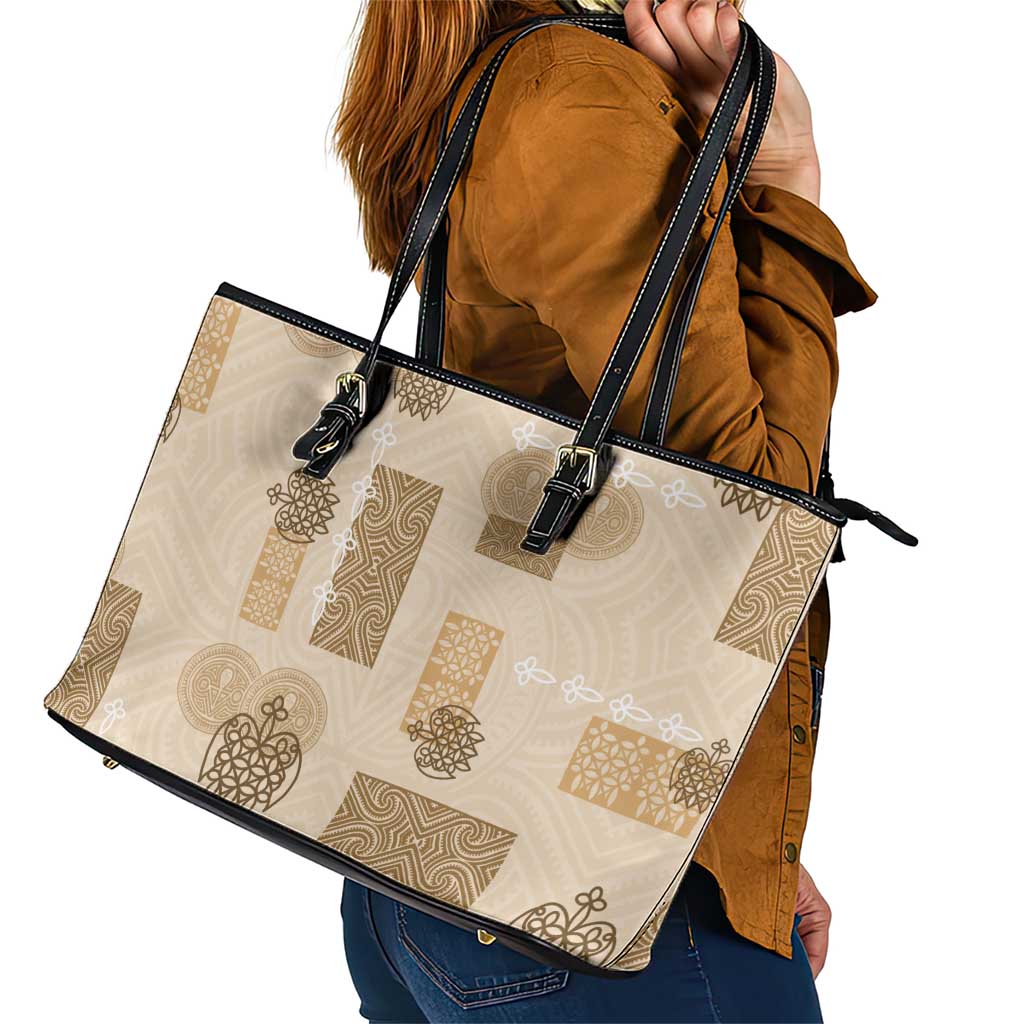 Vintage Lapita Leather Tote Bag Iconic Double Face Pattern Beige