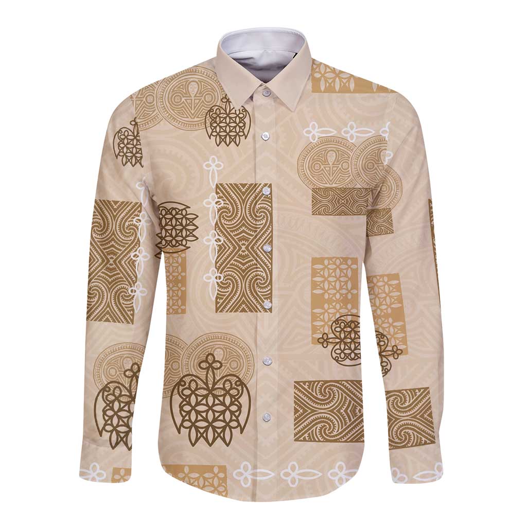 Vintage Lapita Long Sleeve Button Shirt Iconic Double Face Pattern Beige
