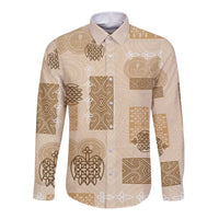 Vintage Lapita Long Sleeve Button Shirt Iconic Double Face Pattern Beige