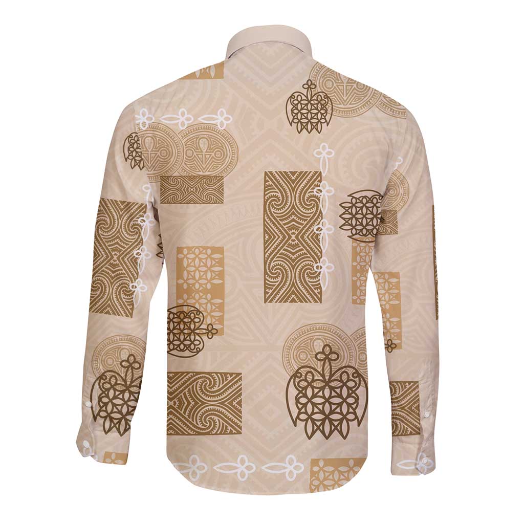Vintage Lapita Long Sleeve Button Shirt Iconic Double Face Pattern Beige
