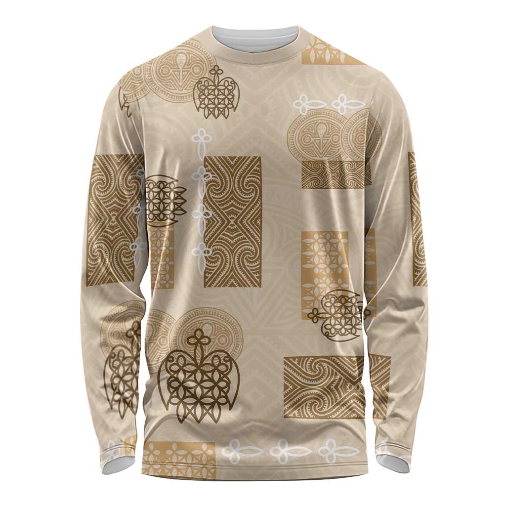 Vintage Lapita Long Sleeve Shirt Iconic Double Face Pattern Beige LT05 Unisex Beige - Polynesian Pride